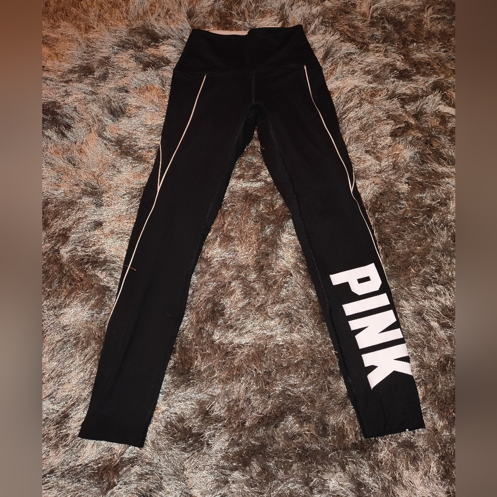 PINK Victoria's Secret Black Leggings with White Logo